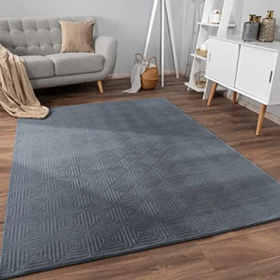 Imagen de Alfombra Salon De Habitacion Pelo Corto Motivo Nordica Boho Chic Dibujo Geometrico, tamaño:60x100 cm, Color:Antracita