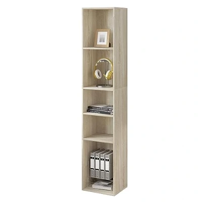 Imagen de WOLTU Libreria Blanca de 5 Niveles, Estanteria para Libros con Compartimientos Abiertos, Almacenamiento Multifuncional Oficina, Salon, Estudio y Cocina, Roble Claro, 30x26x151 cm