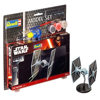 Imagen de Revell Star Wars Set Tie Fighter en Kit Modelo con Base Accesorios, fácil Pegar y para pintarlas, Escala 1:110 (63605), Multicolor, 9,2 cm de Largo