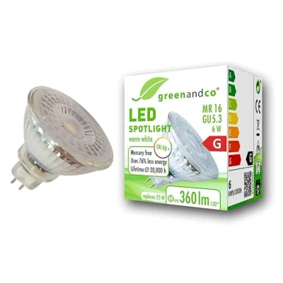 Imagen de Spot LED greenandco® IRC 90+ 3000K 110 GU5.3 MR16 6W (corresponde a 25W) 360lm SMD 12V AC/DC, no regulable