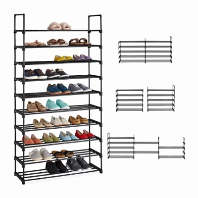 Imagen de Relaxdays Zapatero Grande Sistema Encaje, 10 Niveles, Modular, 175,5 x 93 30,5 cm, Estantería Zapatos Metal, Negro, Acero