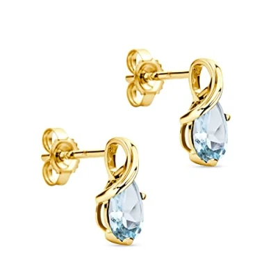 Imagen de Orovi Pendientes de Oro Amarillo para Mujer con Gotas Aguamarina Natural engastadas en Auténtico 9KT 375, Lóbulo Hipoalergénicos.
