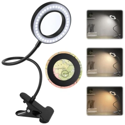 Imagen de 5X Lupa con Luz, de esteticista, Lámpara Aumento, 3 Modos Color ajustables, Ajuste 360 , para Lectura, Reparación, Trabajo Manual