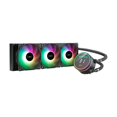Imagen de UNYKAch Refrigeración Líquida CPU AQUASTORM Black 360 Bomba Silenciosa, Display para Controlar Temperatura de y Tres Ventiladores RGB con Sensor PWM