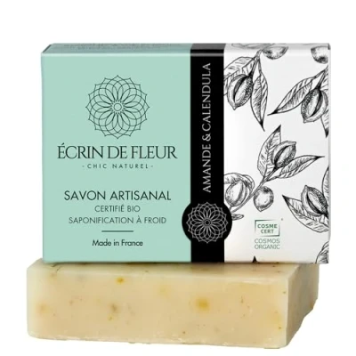Imagen de Écrin de Fleur Jabón Almendra y Caléndula para Pieles Sensibles, Artesanal Orgánico, Suave Natural, 1x90g