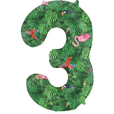 Imagen de Folat B.V. Number 64153 Aluminio Número Figura 3 Jungle Vibe Verde 86 cm decoración globos de helio para cumpleaños, aniversario, color,
