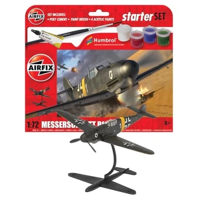Imagen de Airfix juego de iniciación A55014 Messerschmitt Bf109F 4 Kit construcción modelo plástico para adultos y niños 8 años en adelante, el incluye calcomanías, pinturas acrílicas,