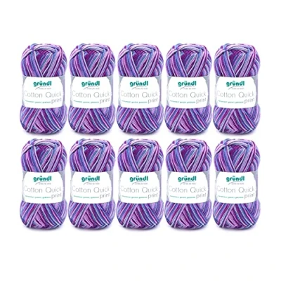 Imagen de Gründl 861 171 Cotton Quick Print Lana, Algodón, Berenjena Multicolor, 35 x 24 7 cm, Pack de 10