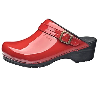 Imagen de Sanita Freya Zuecos Abiertos Producto Artesanal Original para Mujer Plantilla de Forma anatómica con Espuma Blanda Correa talón Ajustable Rojo 36 EU