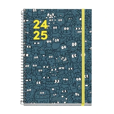 Imagen de Miquelrius Agenda Escolar 2024 2025, Septiembre 24 a Junio 25, 155 x 215 mm, Día Página, Cubierta Cartón Forrado, Espiral Metálico Negro, Español e Inglés, Doodle