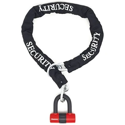 Imagen de RADIKAL RK72120L Candado Antirrobo Mini U con Cadena Lazo 120 cm, Más Polivalente para Moto Disco +Cable, Cerradura Alta Seguridad y Doble Cierre Antirobo Universal Scooter Bicicleta
