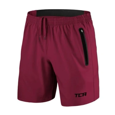 Imagen de TCA Pantalones Cortos Hombre Deporte con Bolsillos de Cremallera Pantalon Corto Tecnología Elite Tech Gym Running Crossfit Rojo, XS