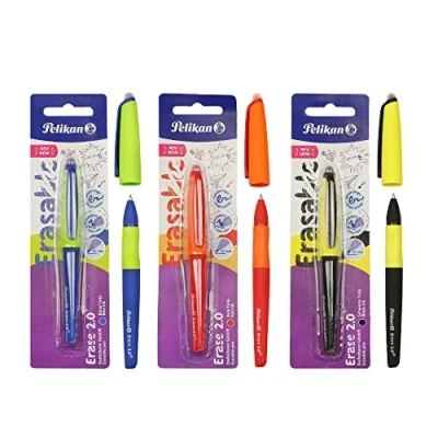 Imagen de Pelikan Erase 2.0, Penna Cancellabile Ergonomica Roller, Inchiostro Nero, Rosso e Blu, Set Penne per Destrimani Mancini, Cancellabili la Scuola, Ricaricabile, 3 Pezzi