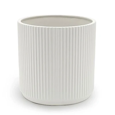 Imagen de Amazon Basics Redondo Maceta de cerámica, estriada, 20.3 cm, Blanco