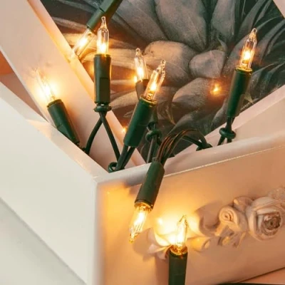Imagen de Hellum guirnalda luces interior, navideñas, mini cadena de 10 bombillas claras cálidas, iluminado 1,35m, color cable verde, 831115