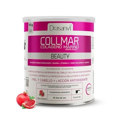 Imagen de DRASANVI COLLMAR Beauty COLAGENO ACIDO HIALURONICO Colágeno Marino Hidrolizado con Vitamina C Natural y Biotina Collagen Piel Bonita e Hidratada Sabor Granada, 300 GR= 30 Días