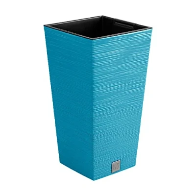 Imagen de Macetero color azul escandinavo, con depósito, colección FURU, de 20 x 38 cm, capacidad 5 L.