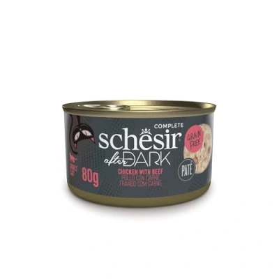 Imagen de Schesir After Dark, Pollo con Ternera en Caldo, Comida Húmeda Completa para Gatos (12 latas x 80g)