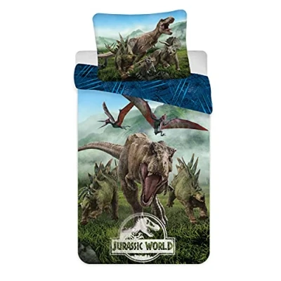 Imagen de Jerry Fabrics Jurassic World Forest, Juego de Ropa Cama, Funda Edredón 140 x 200 cm y Almohada 70 90 cm, 100% Algodón