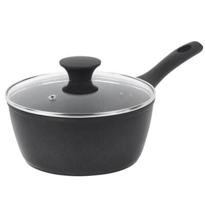 Imagen de Salter BW09324 Cazo con tapa Olla antiadherente de 20 cm, aluminio forjado, apto para placa inducción, ollas sin PFOA, mango Cool Touch, Megastone Noir