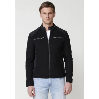 Imagen de Cazadora con cuello y cierre delantero cremallera 4 bolsillos bolsillo interior de color negro para hombre