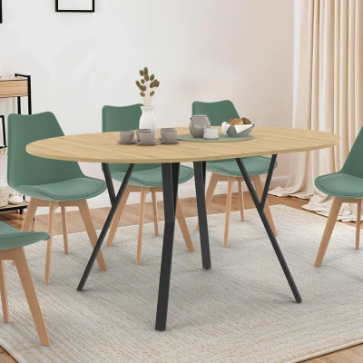 Imagen de Mesa de comedor redonda extensible 110 150 cm 4 8 personas madera y negro diseño industrial IDMarket