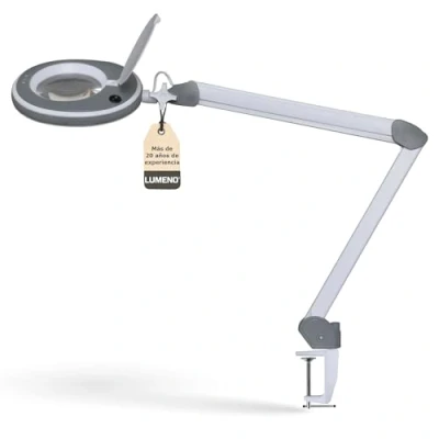 Imagen de Lumeno 8215GR lupa LED Lámpara de trabajo cosmética, luminosidad regulable, lente cristal 127 mm, lectura, 5 dioptrías