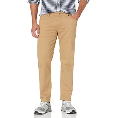 Imagen de Amazon Essentials Pantalón de Sarga Elástico con 5 Bolsillos Ajuste Recto Hombre, Marrón Caqui Oscuro, 33W / 29L