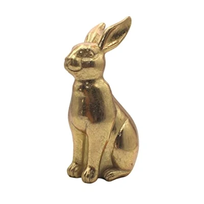 Imagen de Dekohelden24 Conejo Dorado de polirresina, Conejito Pascua, decoración tamaño: L/B/H Aprox. 12 x 8 22 cm, L