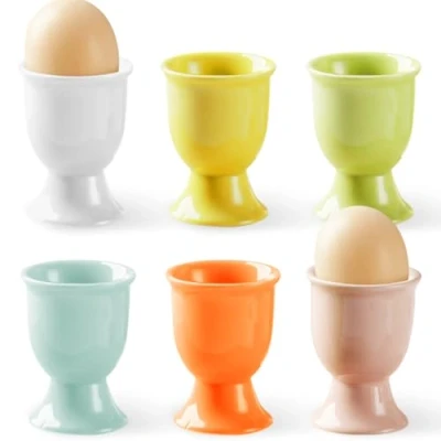 Imagen de Huevos Soporte De Porcelana, 6 Pcs Juego Hueveras Cristal, Huevera Titular Redondas con Base Hueveras, Colores para Mezclar y Combinar,Hueveras Cerámica Coloridas