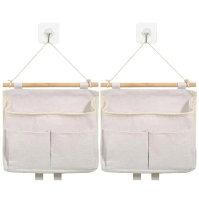 Imagen de Baxcdyswe 2 Pieces Organizador Colgante con Bolsillos, Alta Capacidad 3 Compartimentos Gancho Adhesivo, de Pared for Bolsa para Casa, Oficina, Caravana, Cocina (Beige)
