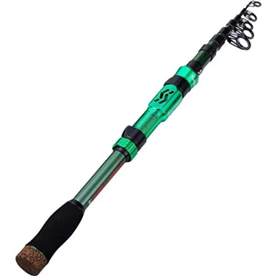 Imagen de caña de pescar telescópica Sougayilang Fibra carbono 24 toneladas, Puerta carrete mecanizado CNC, mango EVA Cómodo, viaje para pesca trucha baja color verde 1,8 m