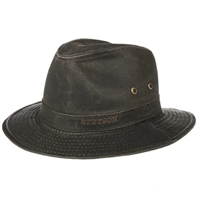 Imagen de Stetson Sombrero vagabundo Traveller para Hombre Aventurero de algodón con protección UV 40+ Exteriores Estilo Retro Verano/Invierno marrón M (56 57 cm)