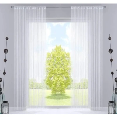 Imagen de Gardinenbox 2er Set Fadengardinen con túnel y Cinta Fruncida Cosida, Adecuada para Barras rieles, Cortina de Hilos Divisor Espacios, 20303CN2, 100% poliéster, Blanco, HxB 250x140 cm