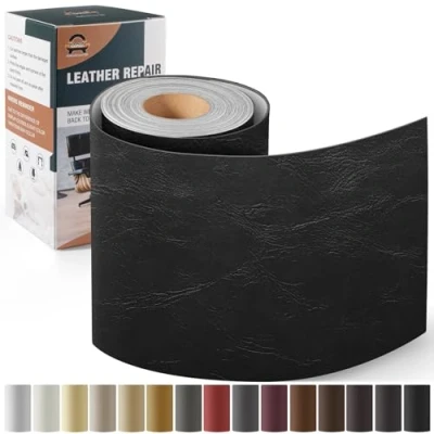 Imagen de Kit de Reparación Cuero para Muebles, Parche Autoadhesivo 10x160 cm Adhesivo Tapizar Asientos Automóviles, Sofás, Sofás Sillas Nuevo Negro