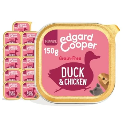 Imagen de Edgard &amp; Cooper Comida Húmeda para Perros Cachorros Puppy Junior Paté Natural Sin Cereales Tarrinas 150g x 11 Pato Pollo Fresco, Alimentación Sana Sabrosa y Equilibrada, Carne Fresca