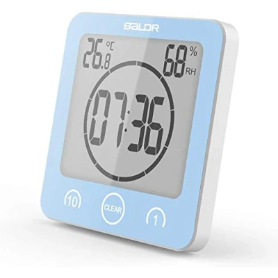 Imagen de Suhey LCD Reloj de Ducha Digital, baño Impermeable Temporizador Temperatura Humedad Pared Cocina (Azul)