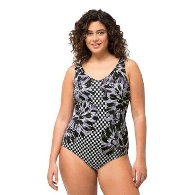 Imagen de Ulla Popken Badeanzug Alice V Neck, Racefruit Traje de baño una Sola Pieza, Negro, 44 Mujeres