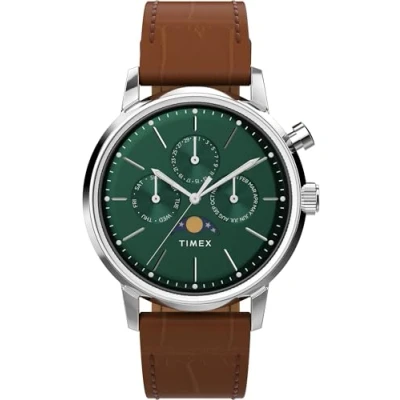 Imagen de Timex Marlin Reloj para hombre de 40 mm, correa liberación rápida dos piezas marrón, esfera verde, caja acero inoxidable TW2W51000