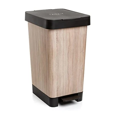 Imagen de Tatay Cubo de Pedal Smart, 25L Capacidad, Retráctil, Polipropileno, Libre BPA, Bolsa Basura 30L. Madera, 26 x 36 47cm