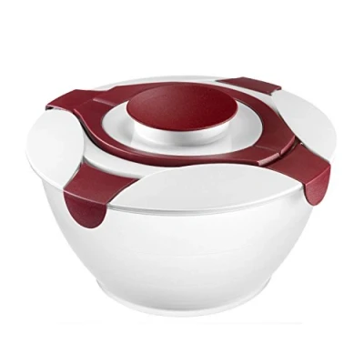 Imagen de Westmark Recipiente para ensalada con asas de transporte y contenedor aderezos, Capacidad: 6,5 litros, Plástico, Praktika, Transparente/blanco/Rojo, 2422227R
