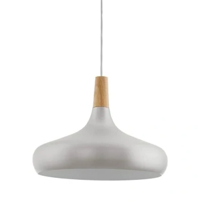 Imagen de Eglo lámpara colgante Sabinar, de acero y madera, color plata pulida, marrón, bombilla E27, Ø 40 cm, certificado FSC