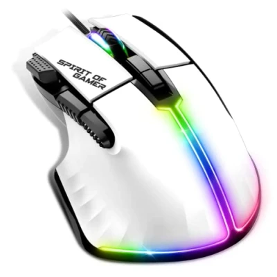 Imagen de Spirit Of Gamer Ratón Gaming Blanco con Cable para PC 12800 dpi Raton 8 Botones programables y 1 Rapid Fire 13 Efectos de Retroiluminación RGB Mouse Ergonómico Apoyo Pulgar