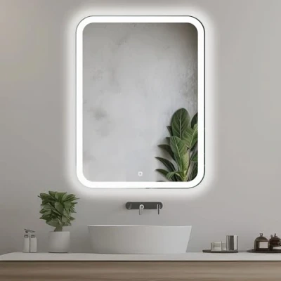 Imagen de Venti 60x80cm Espejo de Baño Vertical con Luces LED, Iluminado Interruptor Táctil, Esquinas Redondeadas, Rectangular LED Luz Frontal en blanco natural.