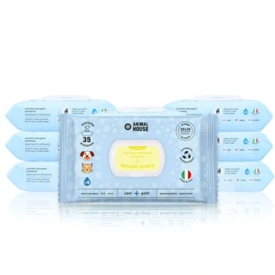 Imagen de Toallitas Perfumadas Animal House 350 UD: Húmedas Hipoalergénicas y Biodegradables para la Limpieza Diaria de Perros Gatos (350, ALMIZCLE BLANCO)