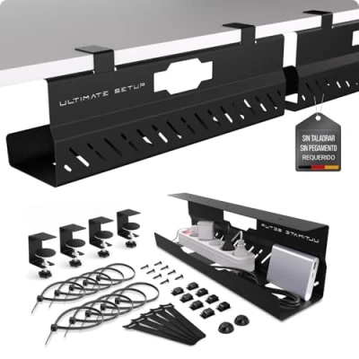 Imagen de Premium Organizador Cables Escritorio Cable Management Bandeja Recoge Mesa Soporte (Negro, 2er Set)