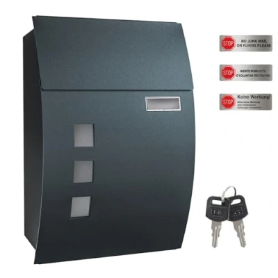 Imagen de SONGMICS Buzón de Pared, con Ventanas visualización, Ranura para Nombre, 2 Llaves, fácil Instalar, Gris Antracita GMB030G02