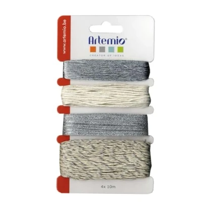 Imagen de Artemio 11060298 Set de 4 Cordel Decorativo, sintético, Plateado, 10 x 1 16,5 cm
