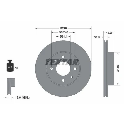 Imagen de TEXTAR 92063200 Disco de freno 240 18 04/06 100 ventilación interna sin perno sujeción rueda, buje rueda NISSAN: SUNNY 3, 100NX