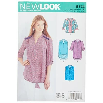 Imagen de New Look Patrón 6374: Blusa, Papel, Blanco, Size A (10 12 14 16 18 20 22)
